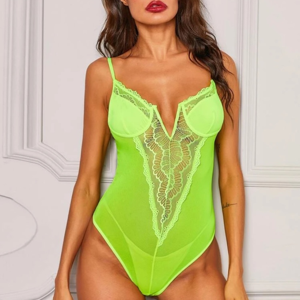 ✅NWOT Neon Floral Lace Mesh Teddy Bodysuit✅ - Picture 5 of 6